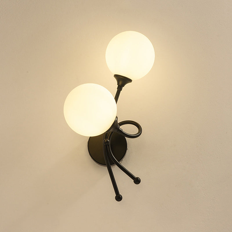 Modern Style Globe Shade Wall Light Glass 2 Lights Sconces for Bedroom