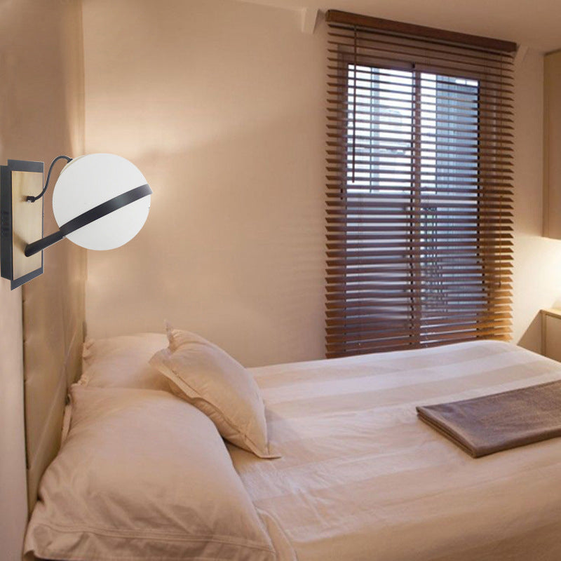 Modern Style Globe Wall Light Glass 1 Light Sconces in Black for Living Room