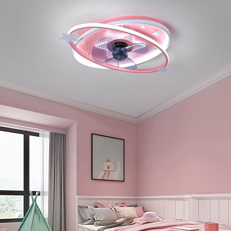 3-Blade Children LED Ceiling Fan Blue/pink Fan with Light for Foyer