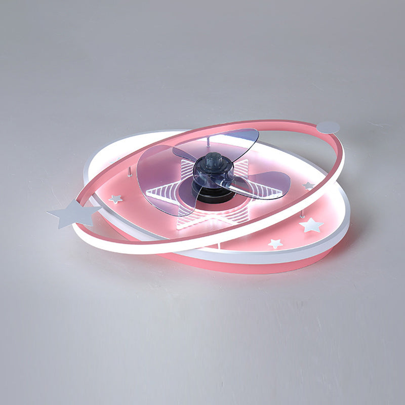 3-Blade Children LED Ceiling Fan Blue/pink Fan with Light for Foyer