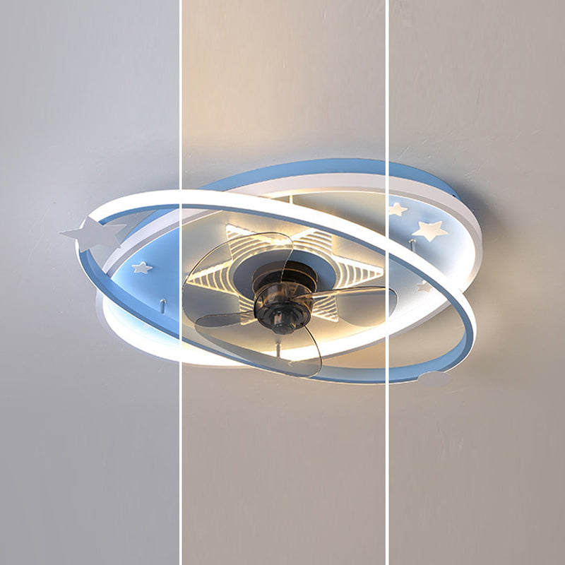 3-Blade Children LED Ceiling Fan Blue/pink Fan with Light for Foyer