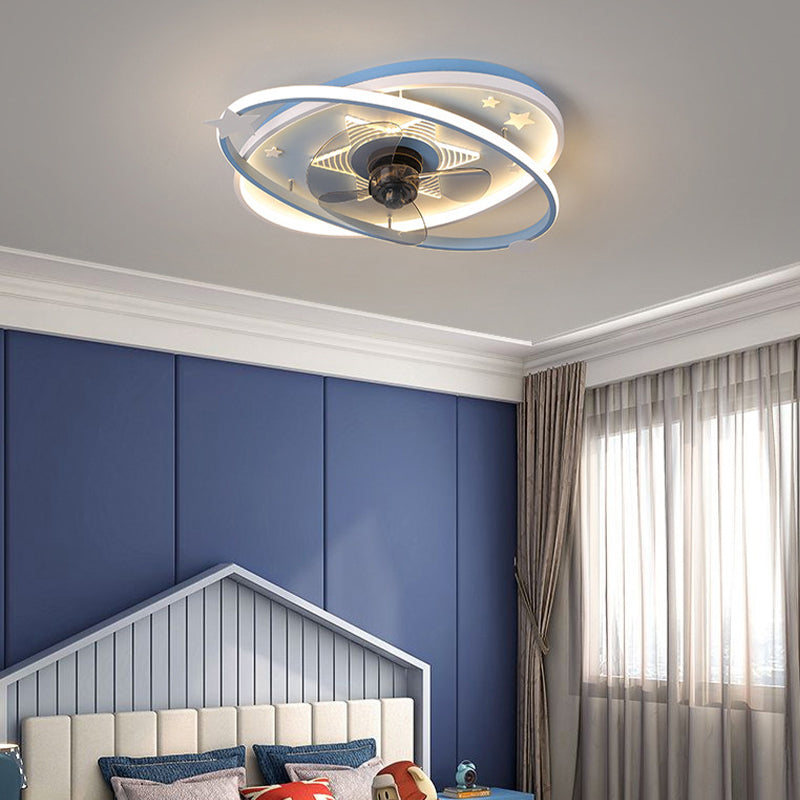 3-Blade Children LED Ceiling Fan Blue/pink Fan with Light for Foyer