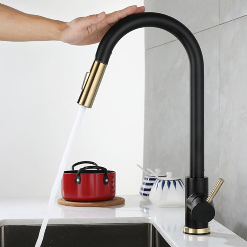 Modern Bathroom Vessel Faucet Brass Lever Handles Swivel Spout High-Arc Sink Faucet