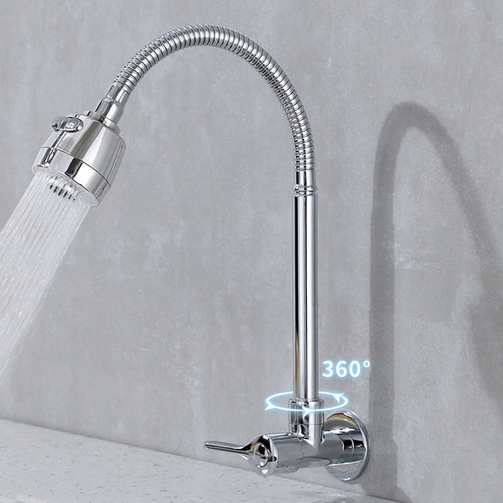 Contemporary Single Handle Kitchen Faucet Pull-down Wall-mounted Faucet in Chrome