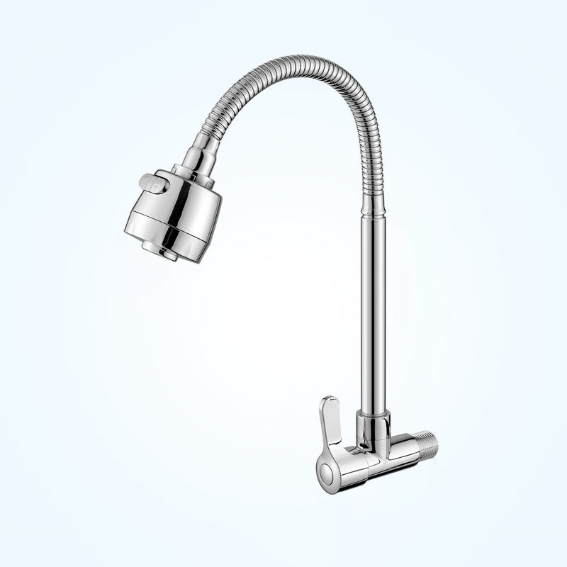 Contemporary Single Handle Kitchen Faucet Pull-down Wall-mounted Faucet in Chrome