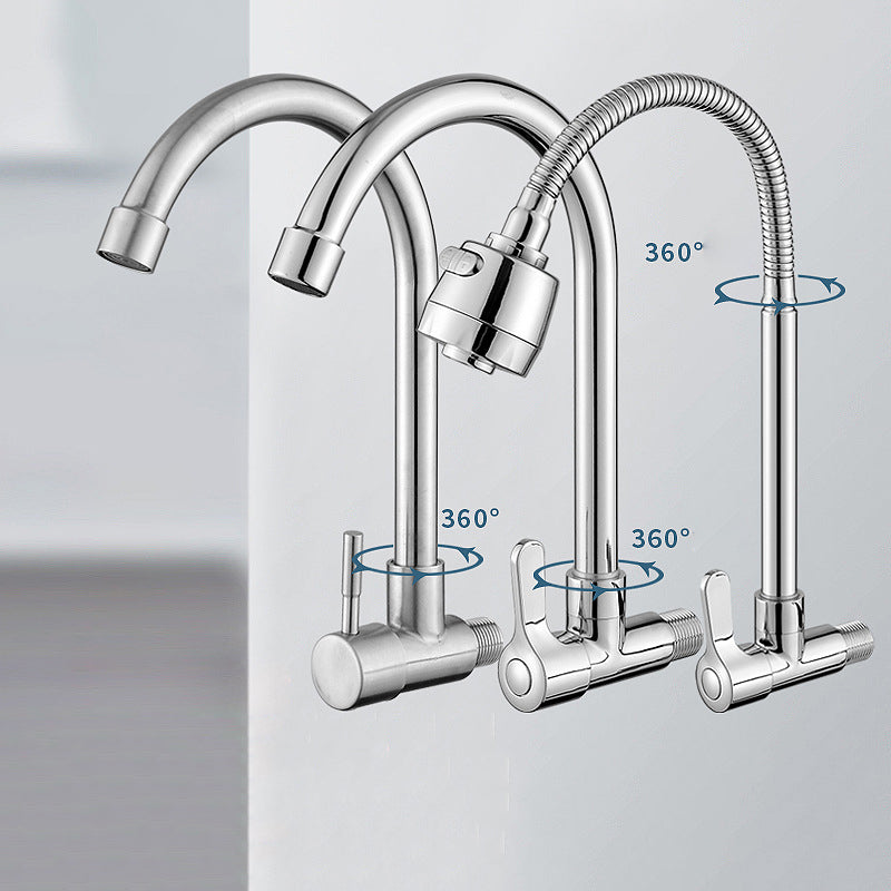 Contemporary Single Handle Kitchen Faucet Pull-down Wall-mounted Faucet in Chrome