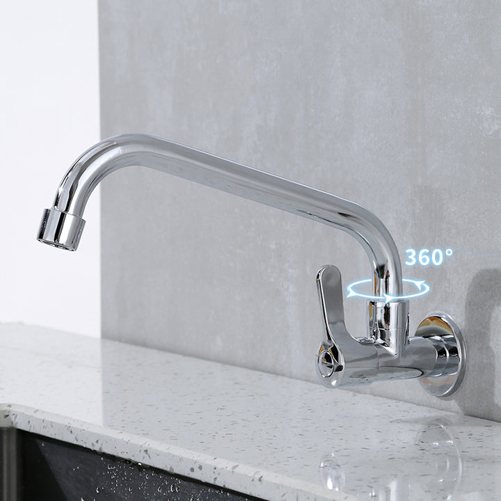 Contemporary Single Handle Kitchen Faucet Pull-down Wall-mounted Faucet in Chrome
