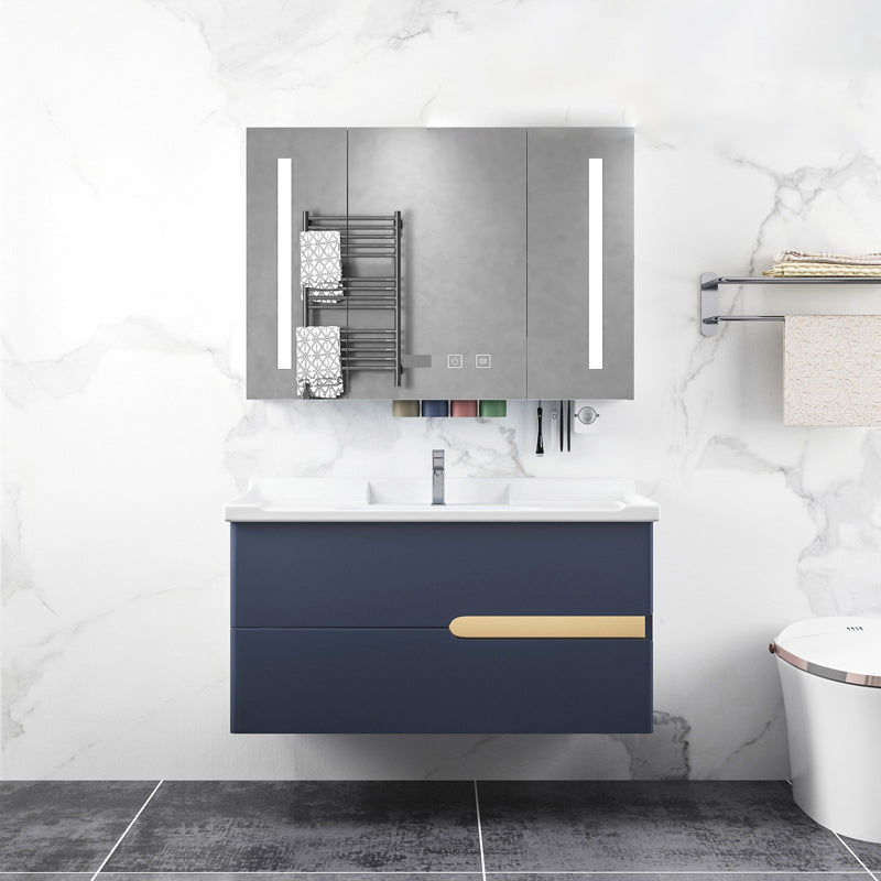 Gorgeous Wooden Sink Vanity Blue Wall Mount Vanity Cabinet with Mirror Cabinet