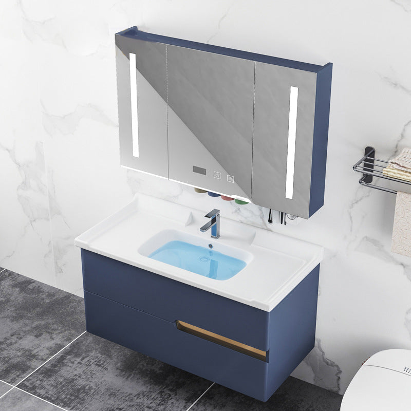 Gorgeous Wooden Sink Vanity Blue Wall Mount Vanity Cabinet with Mirror Cabinet