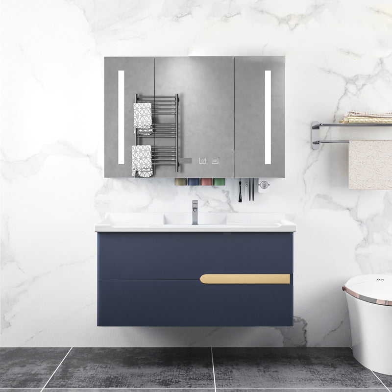 Gorgeous Wooden Sink Vanity Blue Wall Mount Vanity Cabinet with Mirror Cabinet