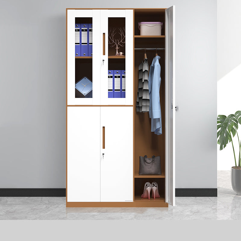 Hinged Wardrobe Armoire with Garment Rod Steel Wardrobe Cabinet