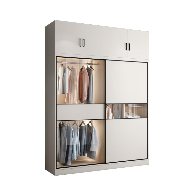 White Colour Wooden Wardrobe Cloth Rod Included Wardrobe Closet with Sliding Doors