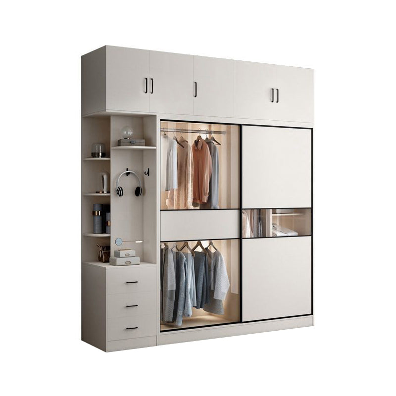 White Colour Wooden Wardrobe Cloth Rod Included Wardrobe Closet with Sliding Doors