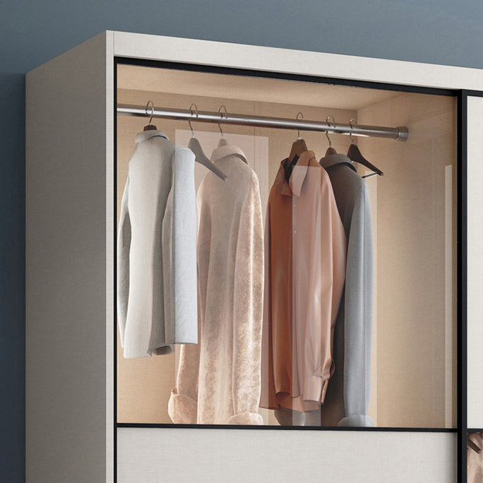 White Colour Wooden Wardrobe Cloth Rod Included Wardrobe Closet with Sliding Doors