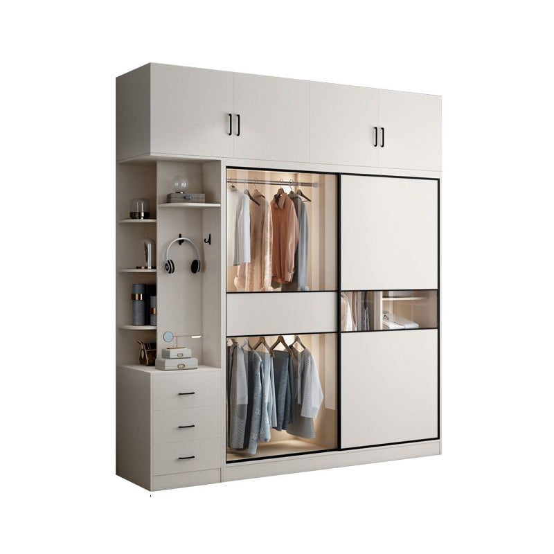 White Colour Wooden Wardrobe Cloth Rod Included Wardrobe Closet with Sliding Doors