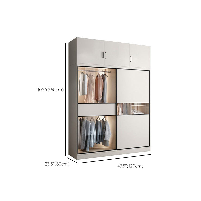 White Colour Wooden Wardrobe Cloth Rod Included Wardrobe Closet with Sliding Doors