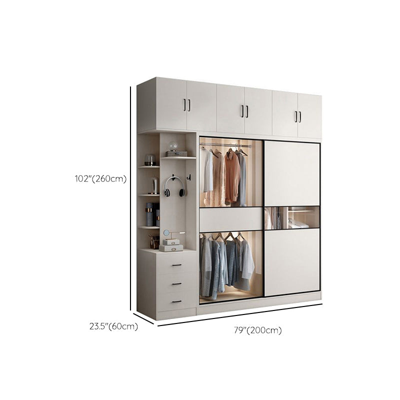White Colour Wooden Wardrobe Cloth Rod Included Wardrobe Closet with Sliding Doors
