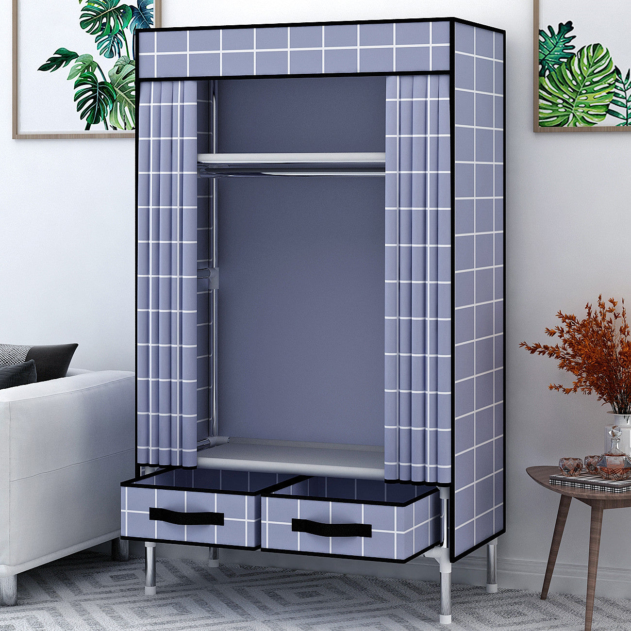 Matte Finish Wardrobe for Home Modern Style Storage Cabinet with Metal Frame