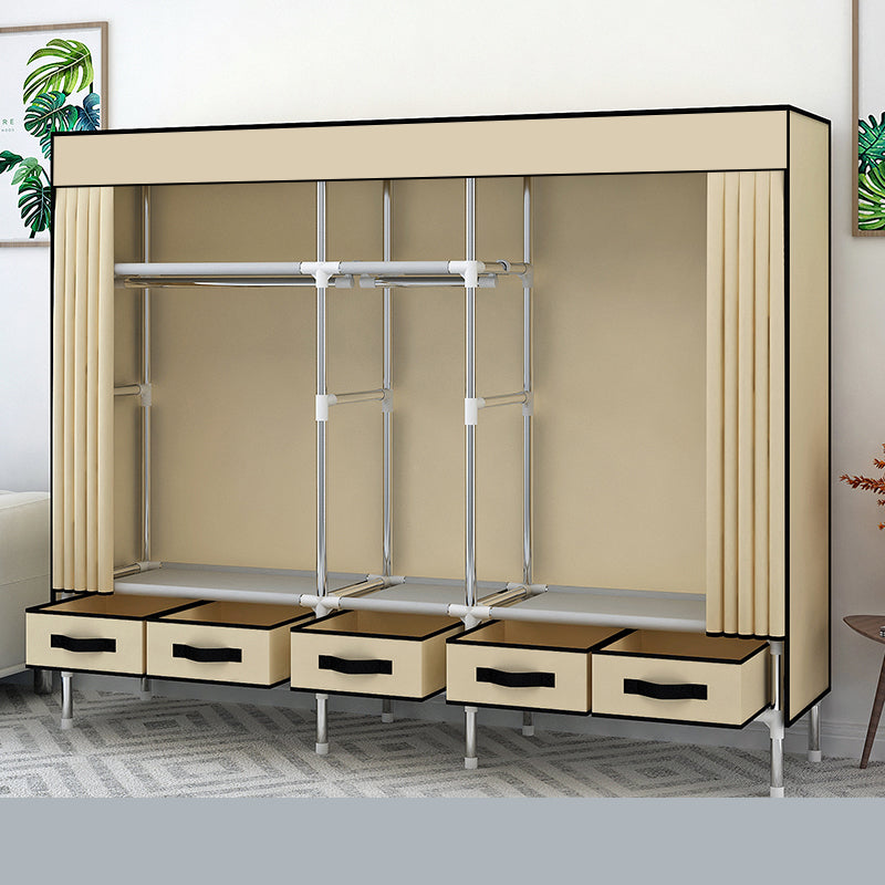 Matte Finish Wardrobe for Home Modern Style Storage Cabinet with Metal Frame