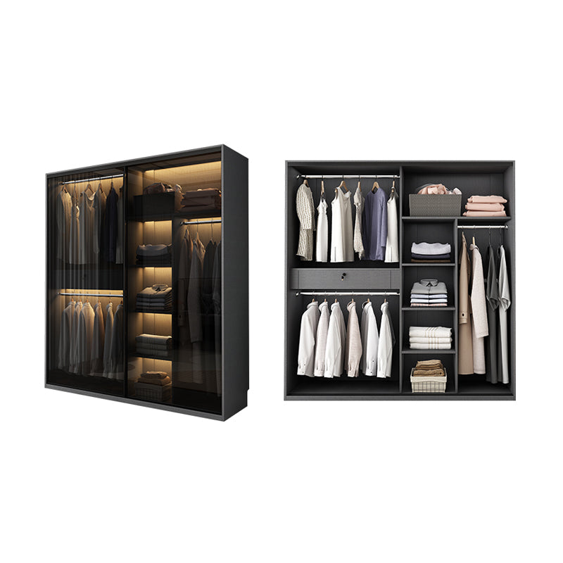 Modern Style Glass Wardrobe Black Colour Wardrobe Closet with Sliding Door