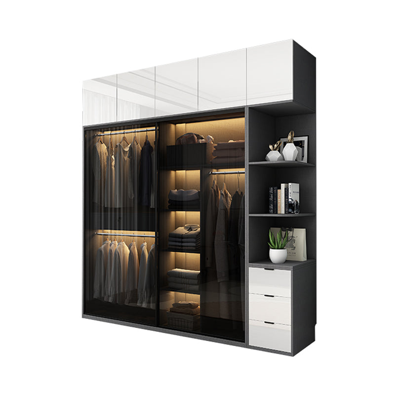 Modern Style Glass Wardrobe Black Colour Wardrobe Closet with Sliding Door
