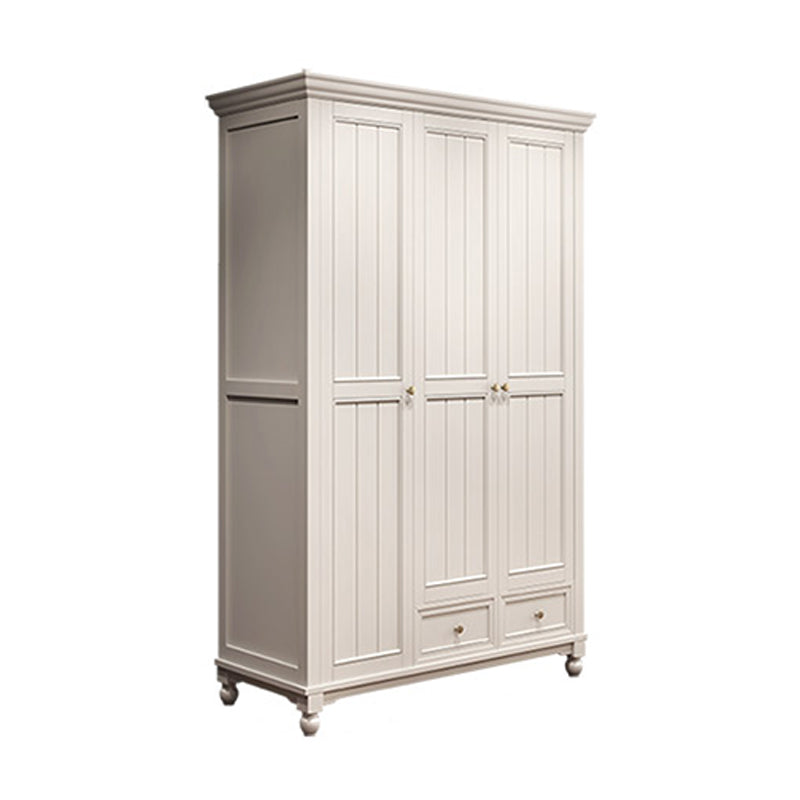French Country White Wardrobe for Bedroom Rubberwood Cabinet with Drawers
