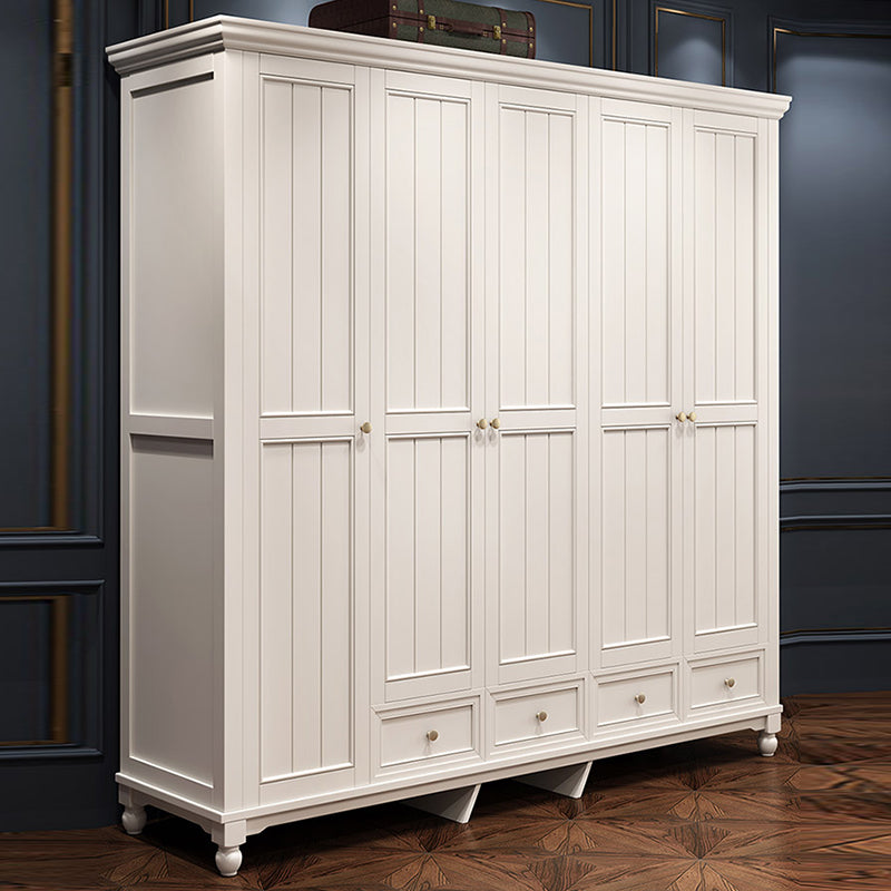 French Country White Wardrobe for Bedroom Rubberwood Cabinet with Drawers
