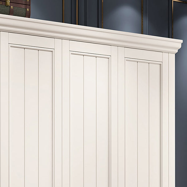 French Country White Wardrobe for Bedroom Rubberwood Cabinet with Drawers