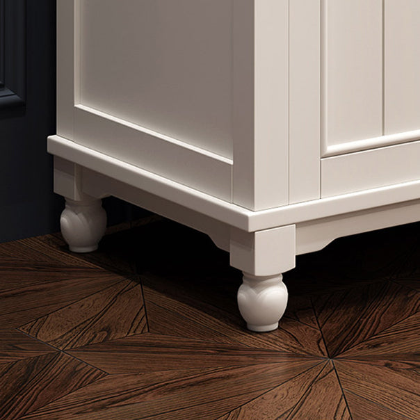 French Country White Wardrobe for Bedroom Rubberwood Cabinet with Drawers