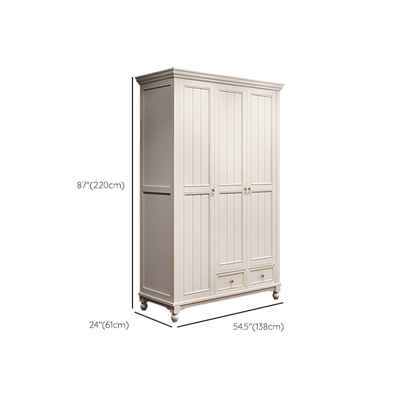 French Country White Wardrobe for Bedroom Rubberwood Cabinet with Drawers