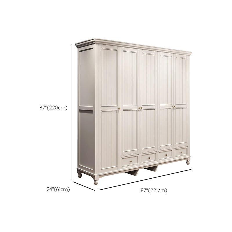 French Country White Wardrobe for Bedroom Rubberwood Cabinet with Drawers