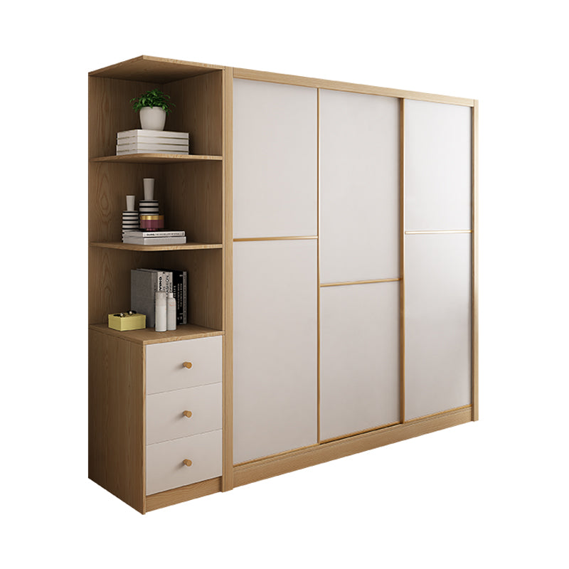 Contemporary Wooden Wardrobe Modern Cloth Rod Included Wardrobe Closet for Bedroom
