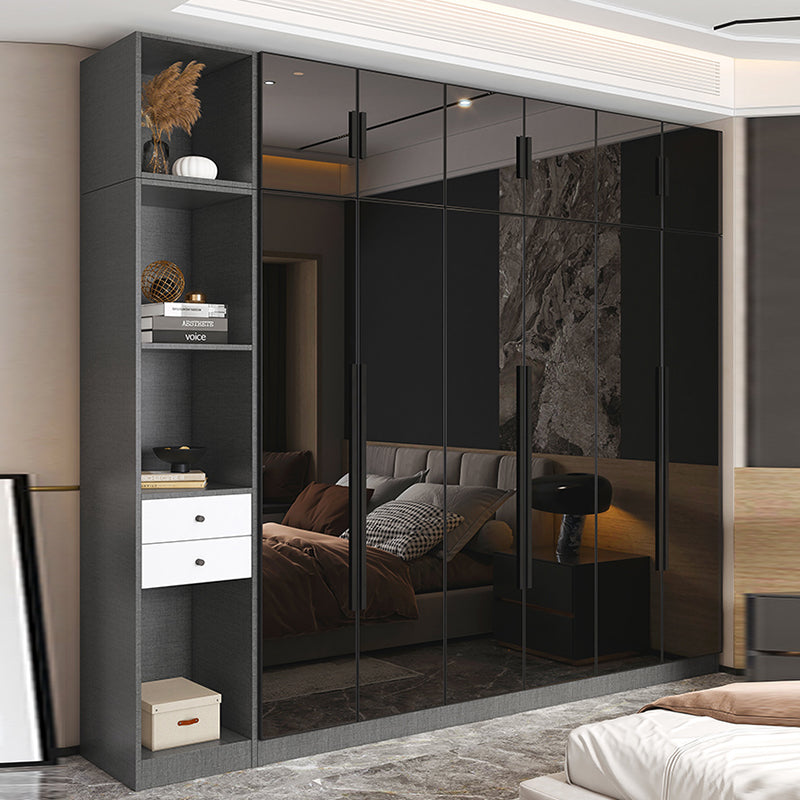 Black Color Glass Wardrobe Soft Close Door Wardrobe Closet for Home