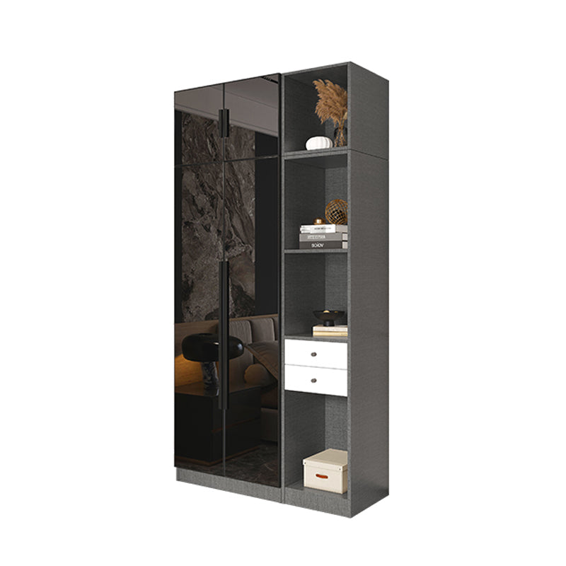 Black Color Glass Wardrobe Soft Close Door Wardrobe Closet for Home