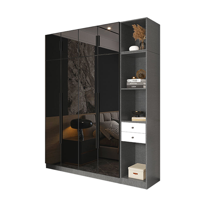 Black Color Glass Wardrobe Soft Close Door Wardrobe Closet for Home