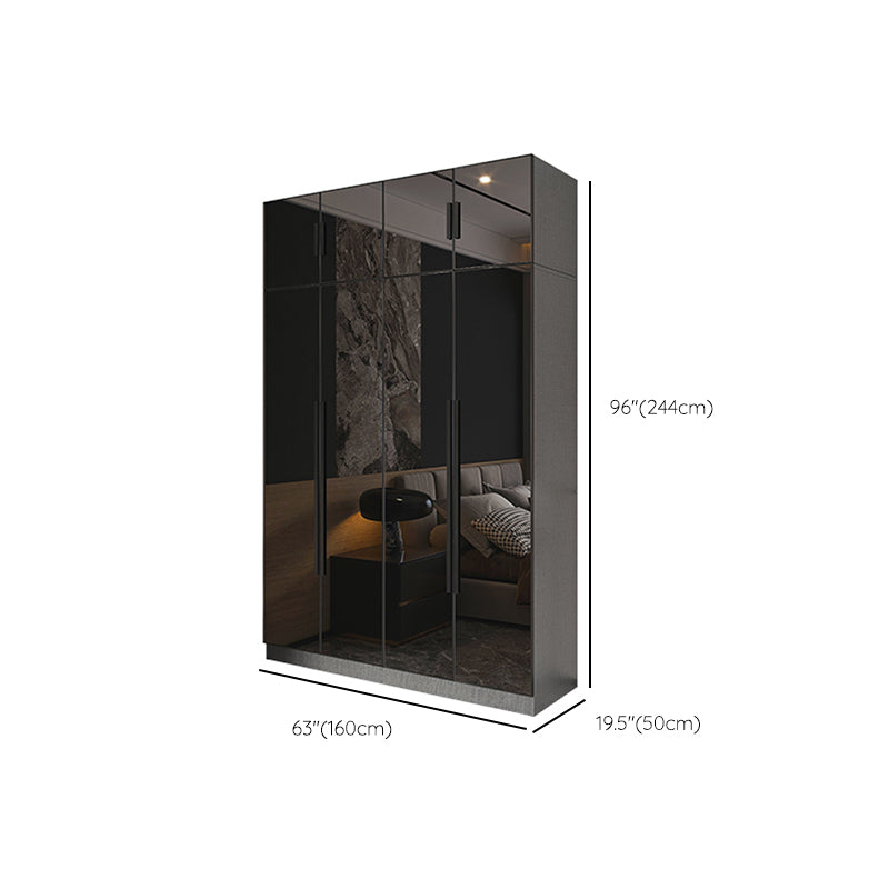 Black Color Glass Wardrobe Soft Close Door Wardrobe Closet for Home