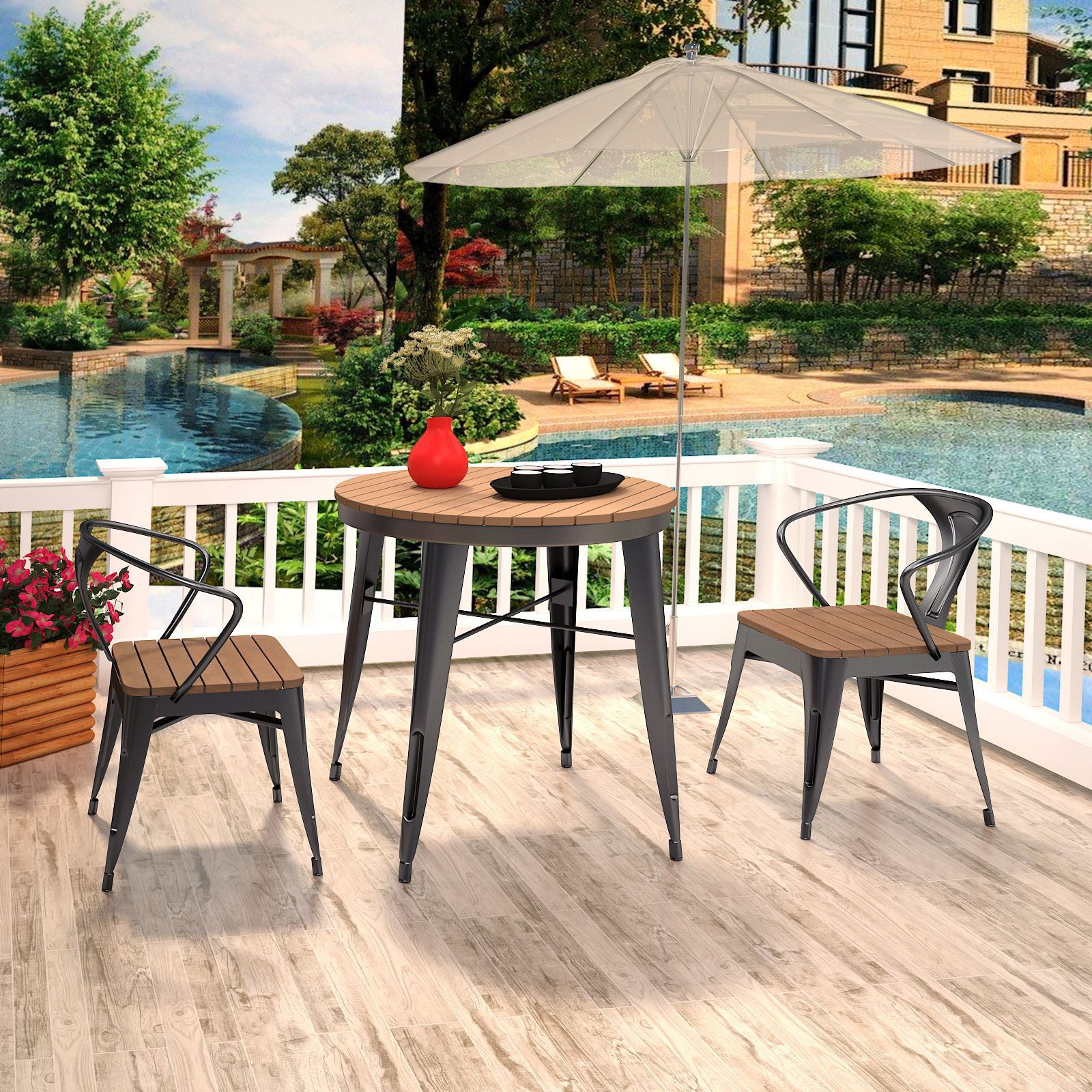 Contemporary Style 1/3/5 Pieces Metal Dining Set Reclaimed Wood Dining Table Set