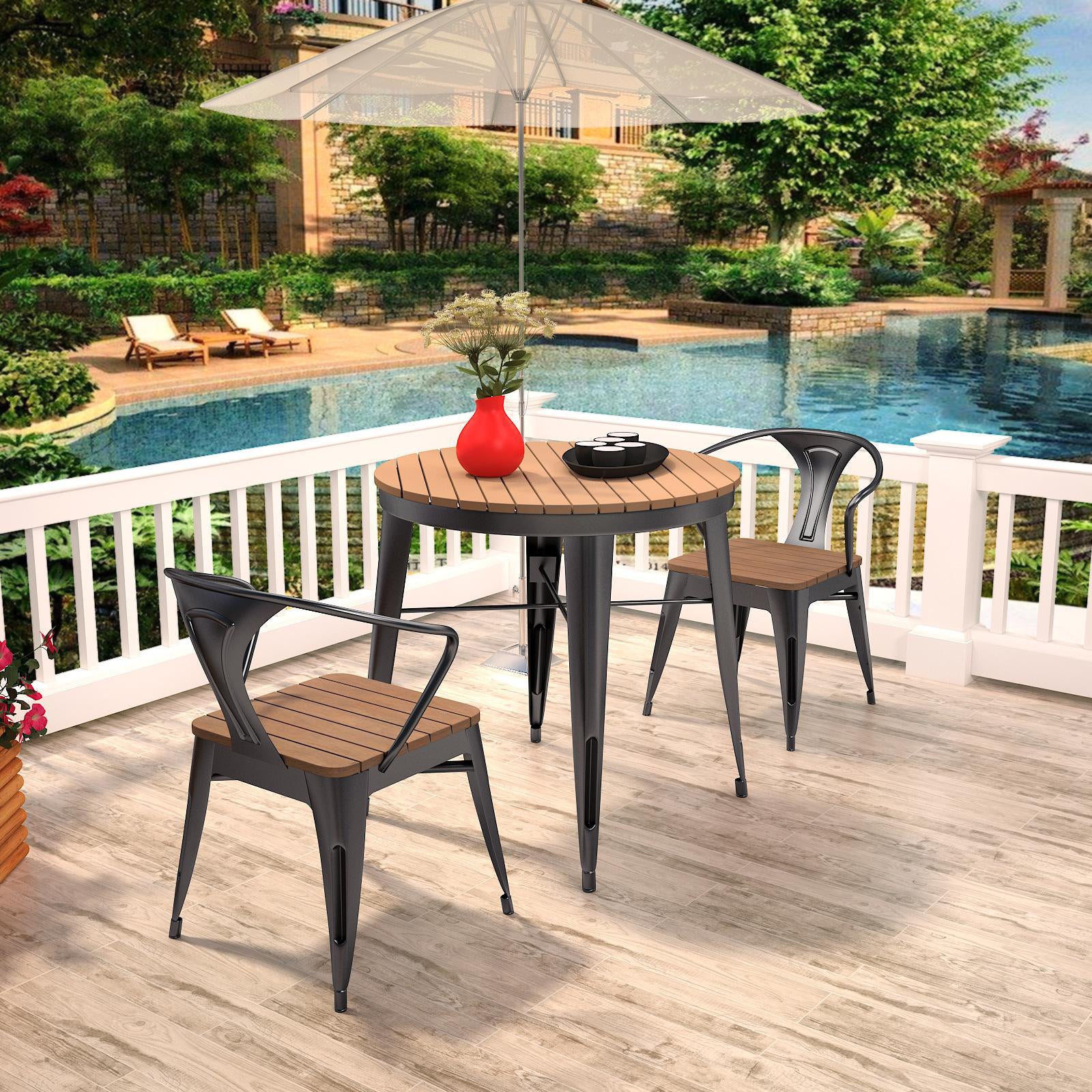 Contemporary Style 1/3/5 Pieces Metal Dining Set Reclaimed Wood Dining Table Set