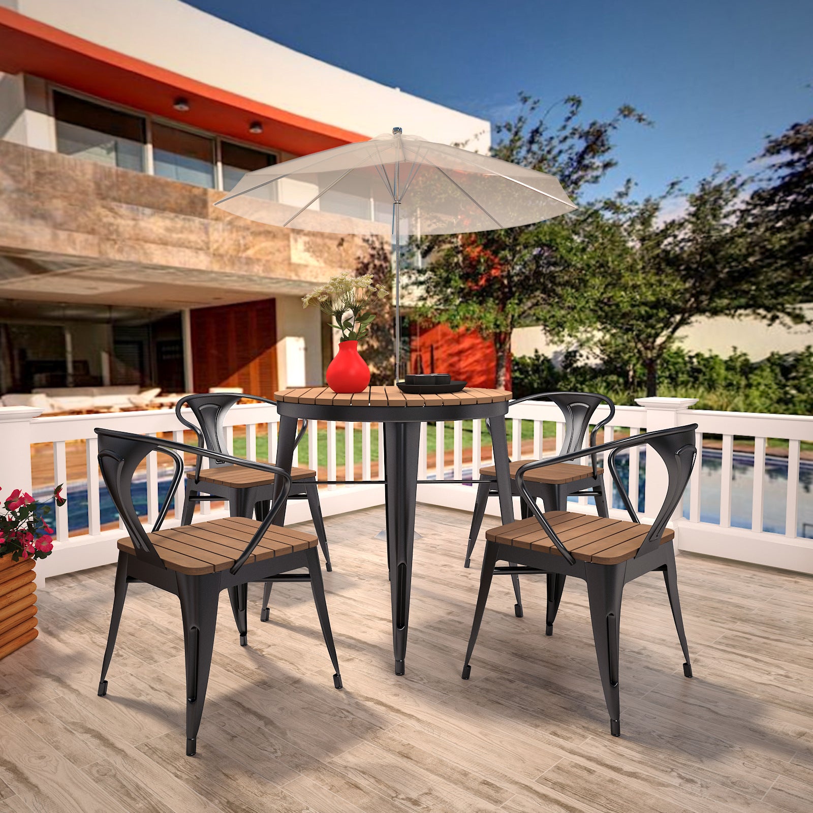 Contemporary Style 1/3/5 Pieces Metal Dining Set Reclaimed Wood Dining Table Set