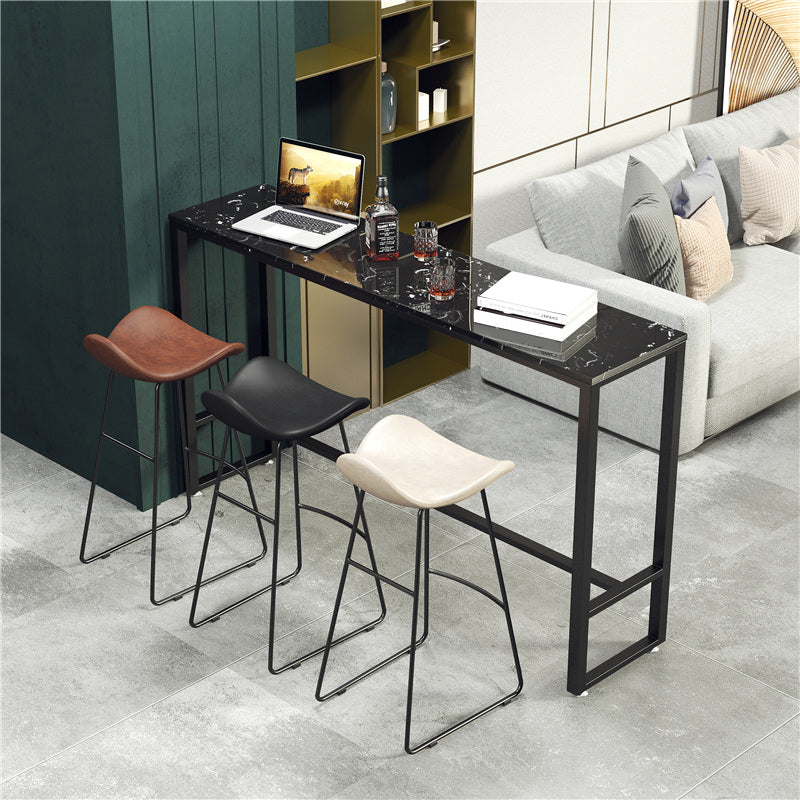 Modern Bar Table Set 1/4 Pieces Marble Counter Table with Upholstered Stools