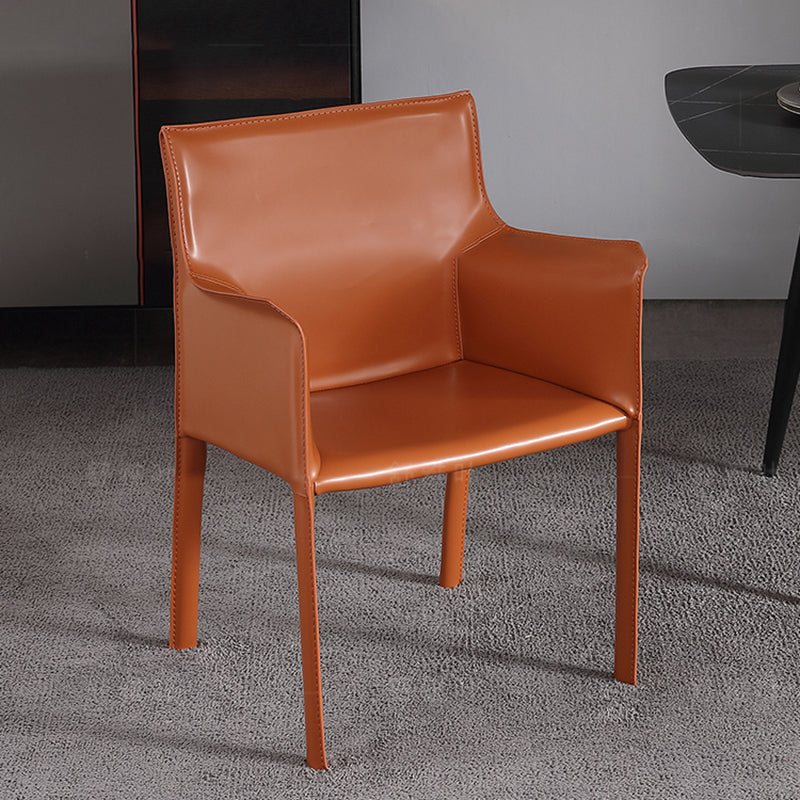 Modern Arm Chair Leather Indoor Dining Chair with Metal Base