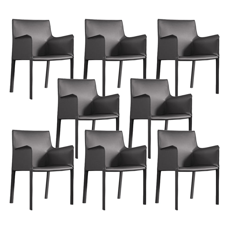 Modern Arm Chair Leather Indoor Dining Chair with Metal Base