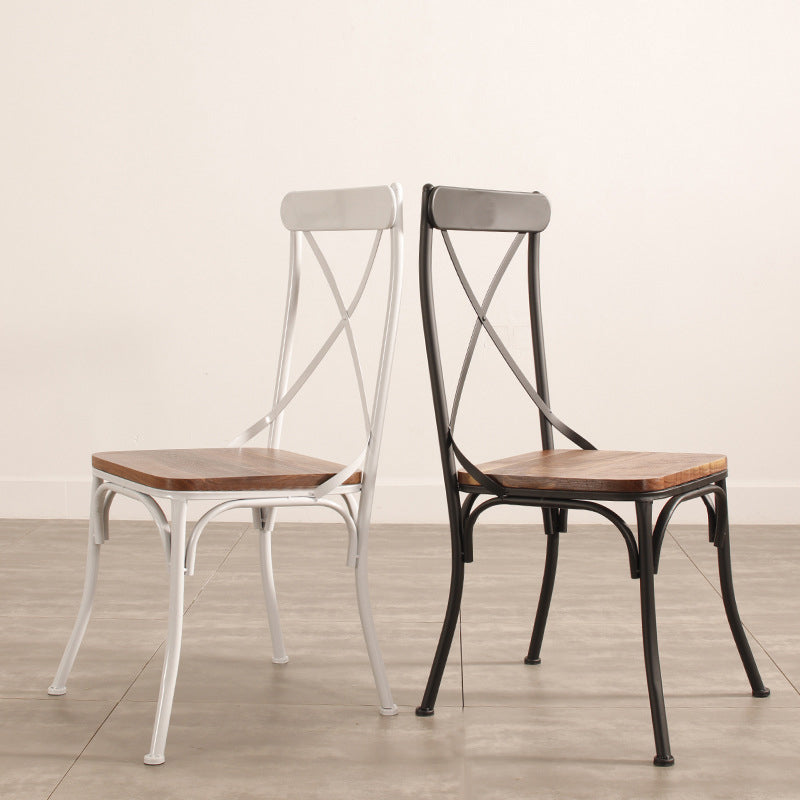 Industrial Cross Back Side Chair Metal Dining Armless Indoor Chair