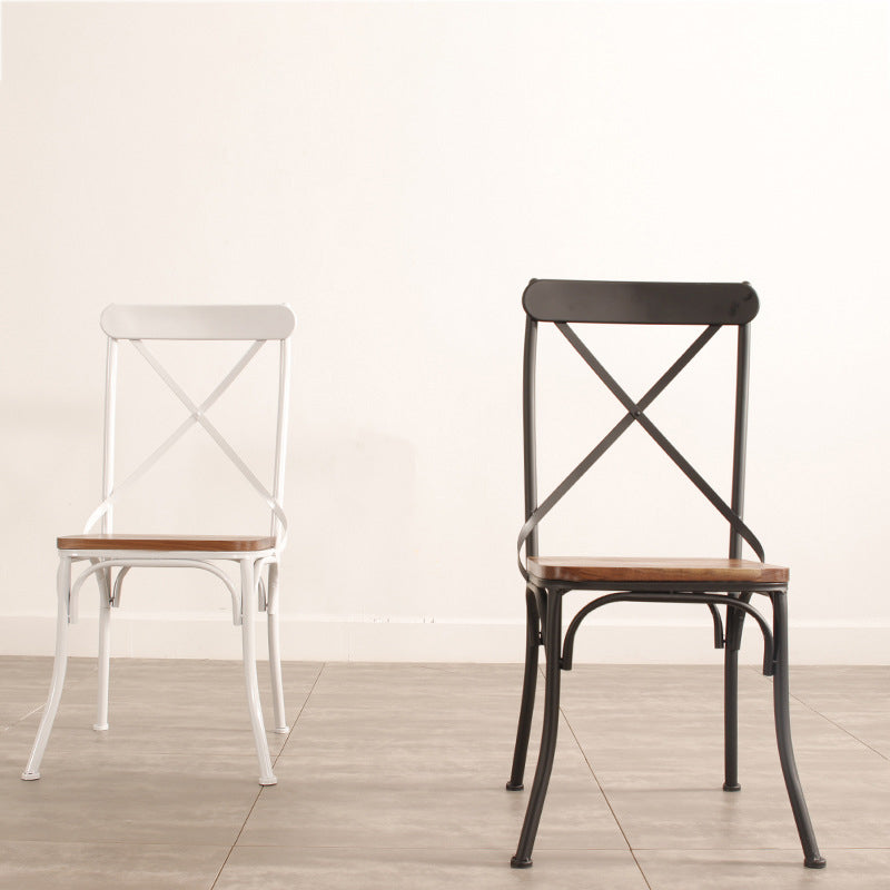 Industrial Cross Back Side Chair Metal Dining Armless Indoor Chair