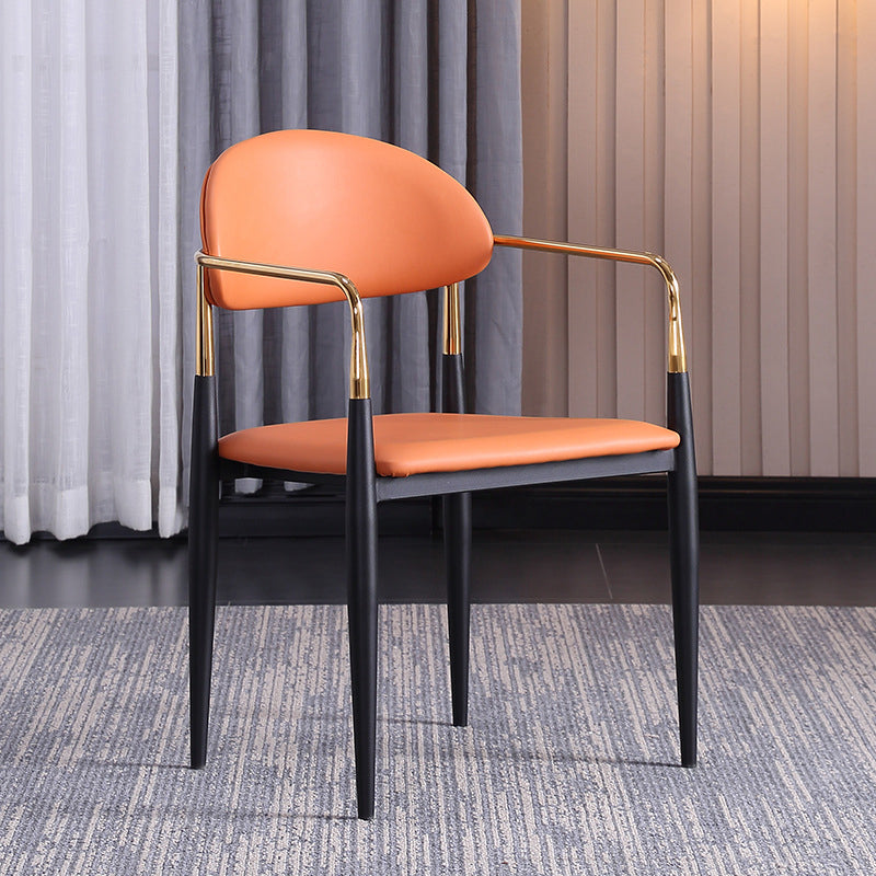 Glam Arm Chair Leather Metal Base Dining Chair for Dining Room