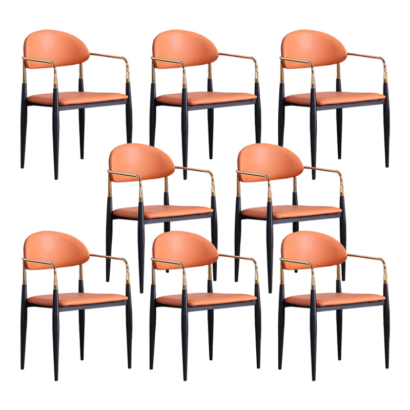 Glam Arm Chair Leather Metal Base Dining Chair for Dining Room