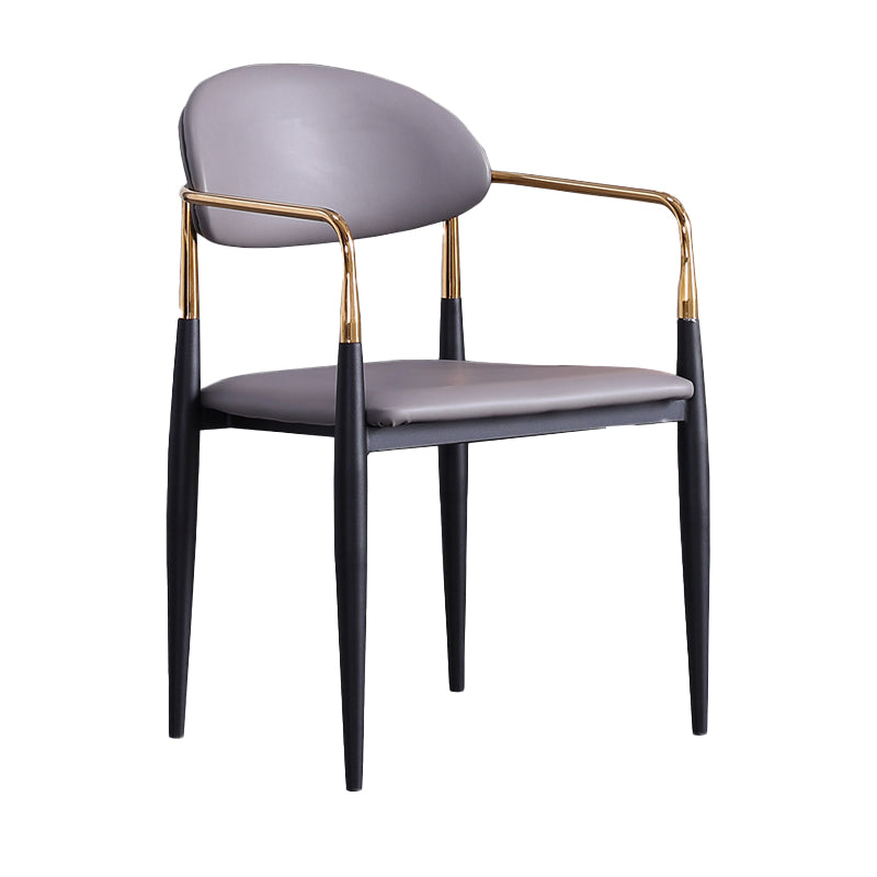 Glam Arm Chair Leather Metal Base Dining Chair for Dining Room