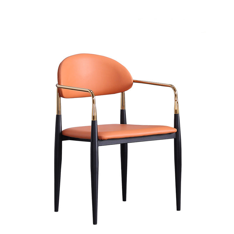 Glam Arm Chair Leather Metal Base Dining Chair for Dining Room