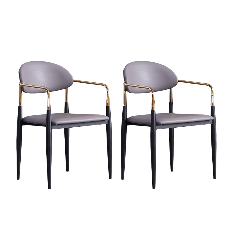 Glam Arm Chair Leather Metal Base Dining Chair for Dining Room