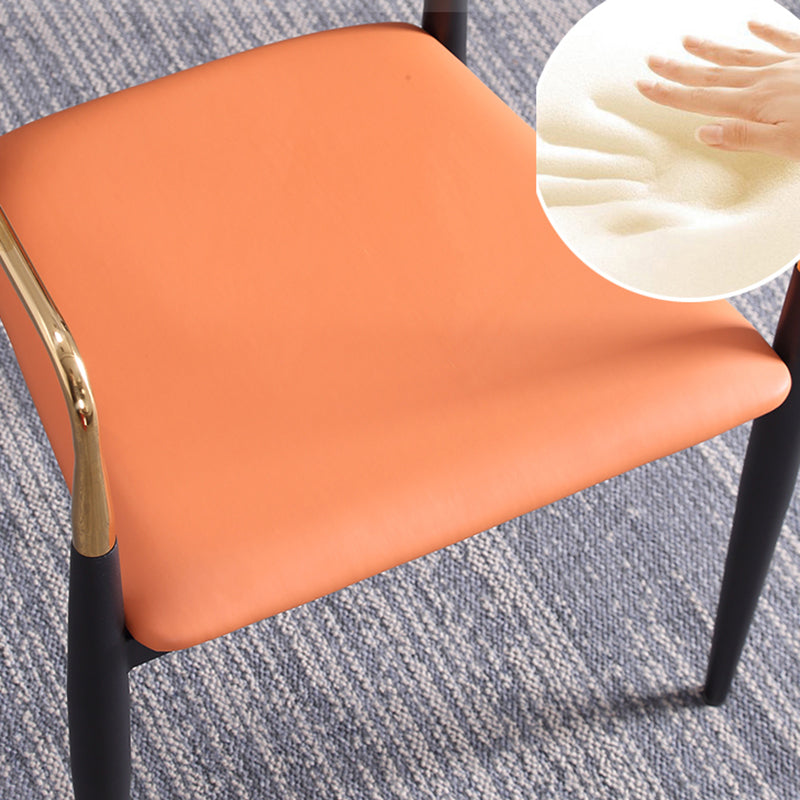 Glam Arm Chair Leather Metal Base Dining Chair for Dining Room